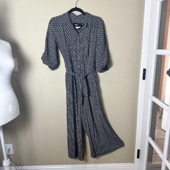 MAEVE for Anthropologie Myka Black Print Wide Leg Jumpsuit with Tie Size 8 - Picture 3 of 12